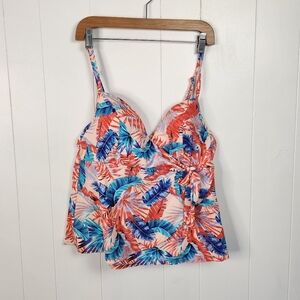 Catalina Pink Tropical Floral Tankini Swim Top Only Swimsuit Underwire Large